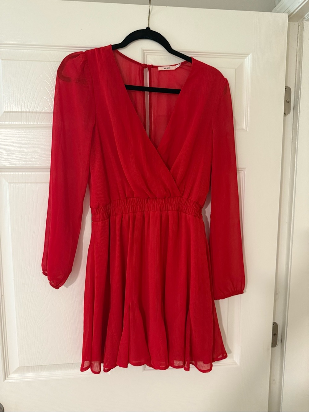miami Red Long Sleeve Chiffon Wrap Dress